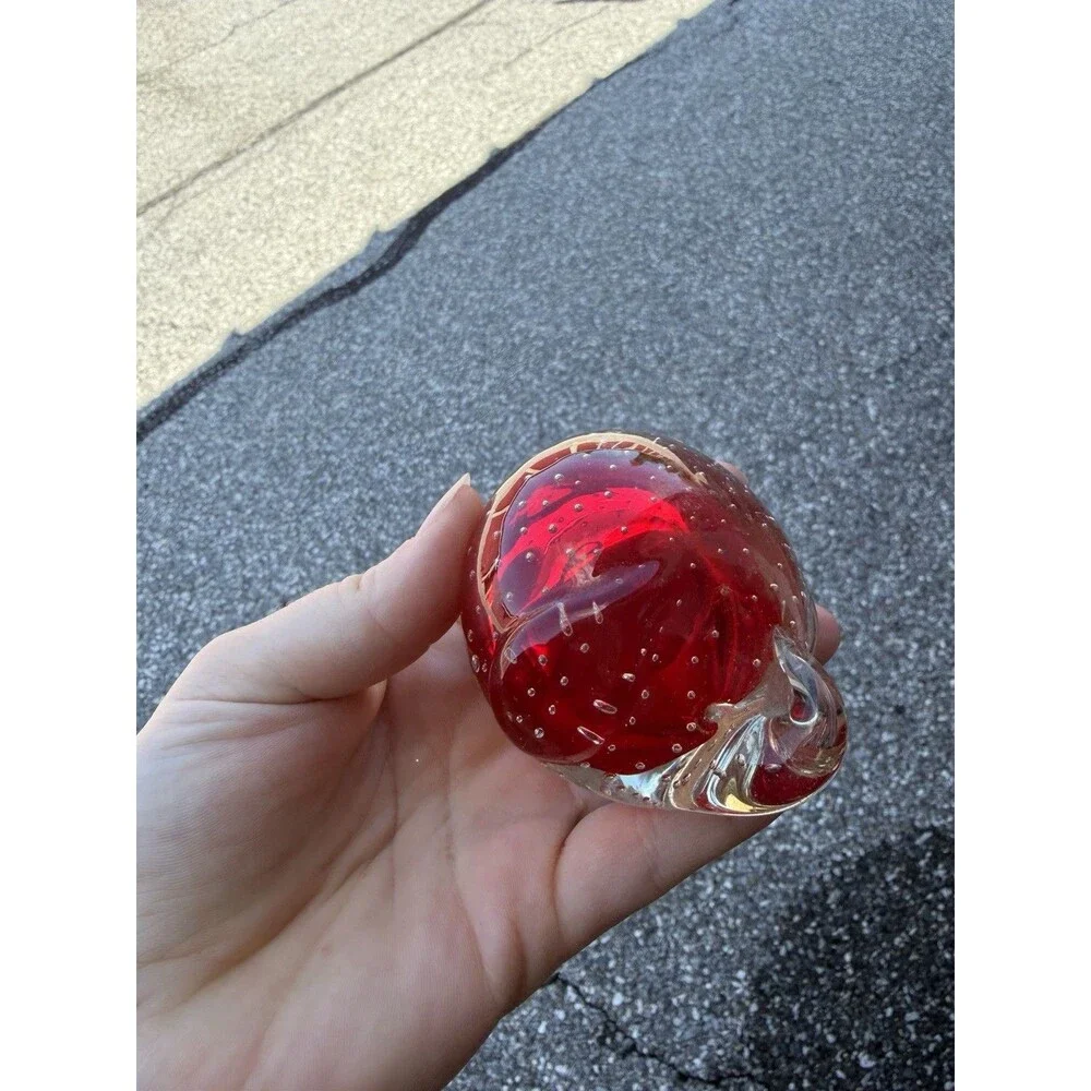 Vtg Art Glass Red Elephant Animal Figurine Paperweight Controlled Bubble